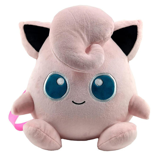 Plush toy resembling a pink creature with large blue eyes on a white background