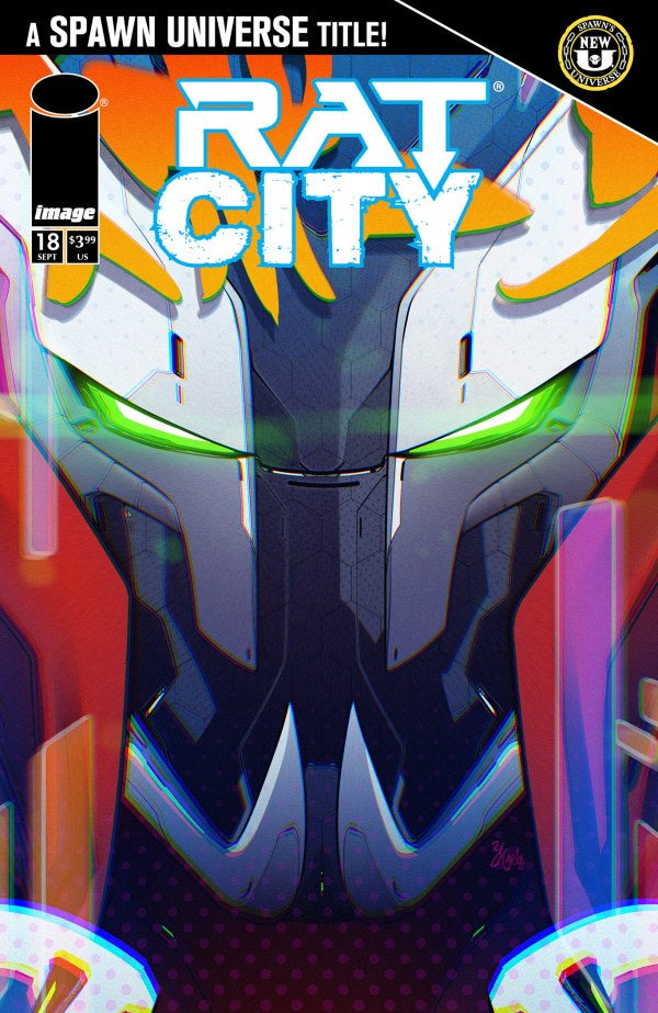 Cover of 'Rat City' comic book with robot design and vibrant colors