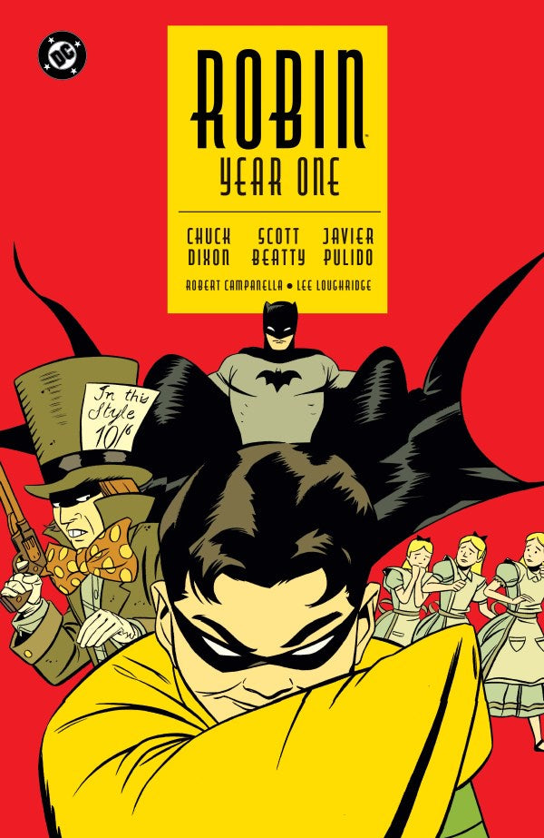 Comic book cover featuring Batman and Robin with a red background