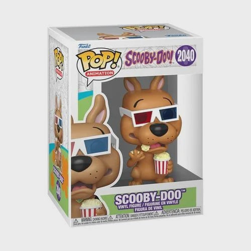 Funko Pop! Scooby-Doo vinyl figure packaging with 3D glasses and popcorn.