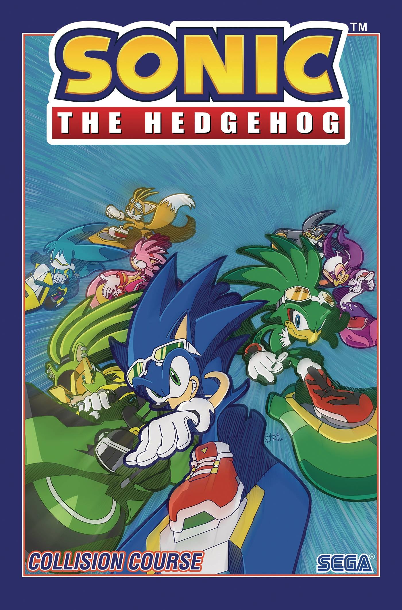 Cover of 'Sonic the Hedgehog: Collision Course' with Sonic and other characters on a blue background