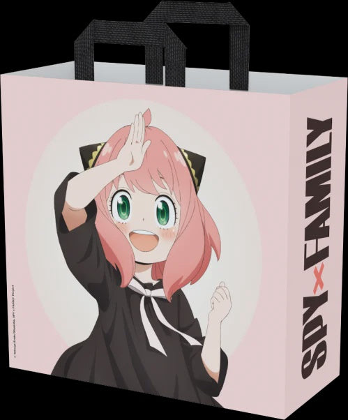 Cartoon character on a paper bag with 'SPYxFAMILY' branding
