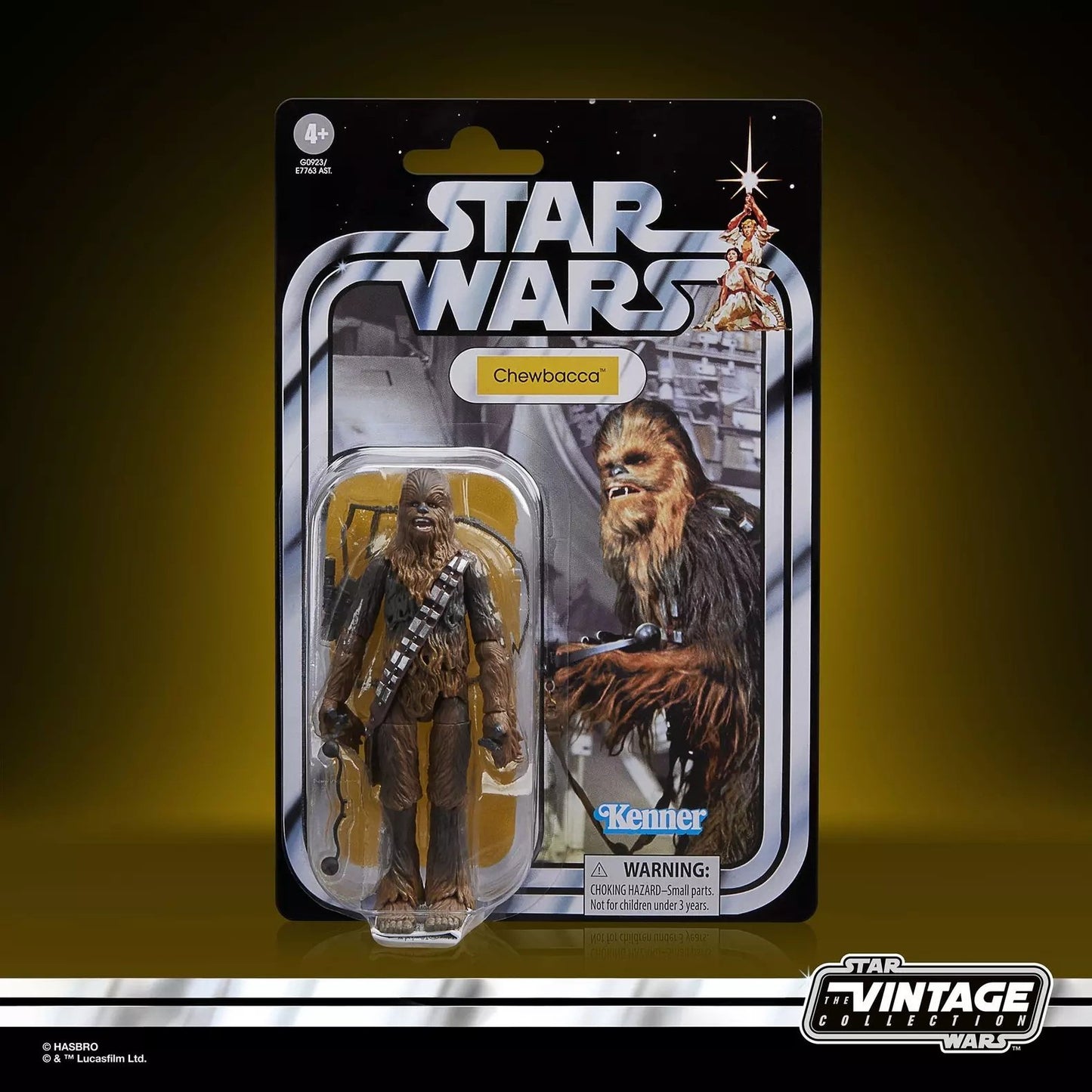 Star Wars Chewbacca action figure in packaging with a dark background