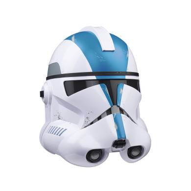 STAR WARS BLACK SERIES 501ST CLONE TROPPER ELEC HELMET White and blue stormtrooper helmet on a white background