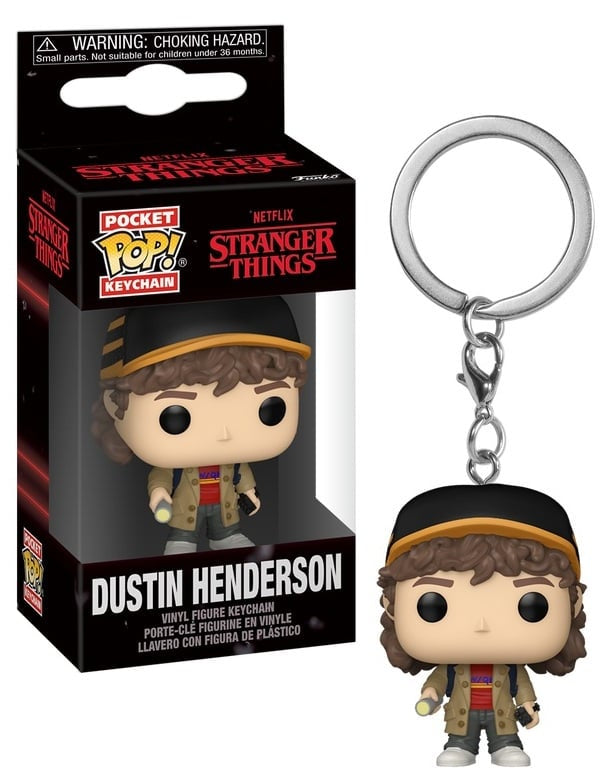 Stranger Things Dustin Henderson keychain with packaging on a white background