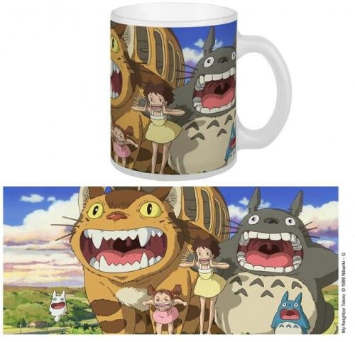 Mug with Studio Ghibli character design featuring a girl, cat-like creature, and dog-like creature.