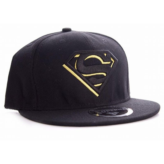 Black cap with gold Superman logo on a white background