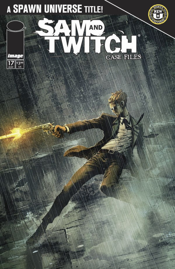Comic book cover featuring a character in a suit holding a gun, with 'Sam & Twitch Case Files' text.