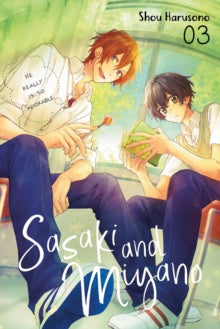 Cover of 'Sasaki and Miyano' by Shou Harusono with two characters sitting on a bench.