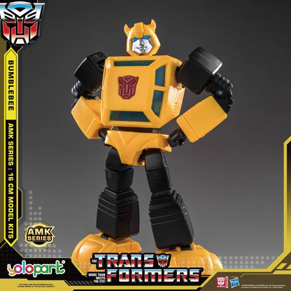 Transformers Bumblebee model kit with AMK Series branding on a dark background