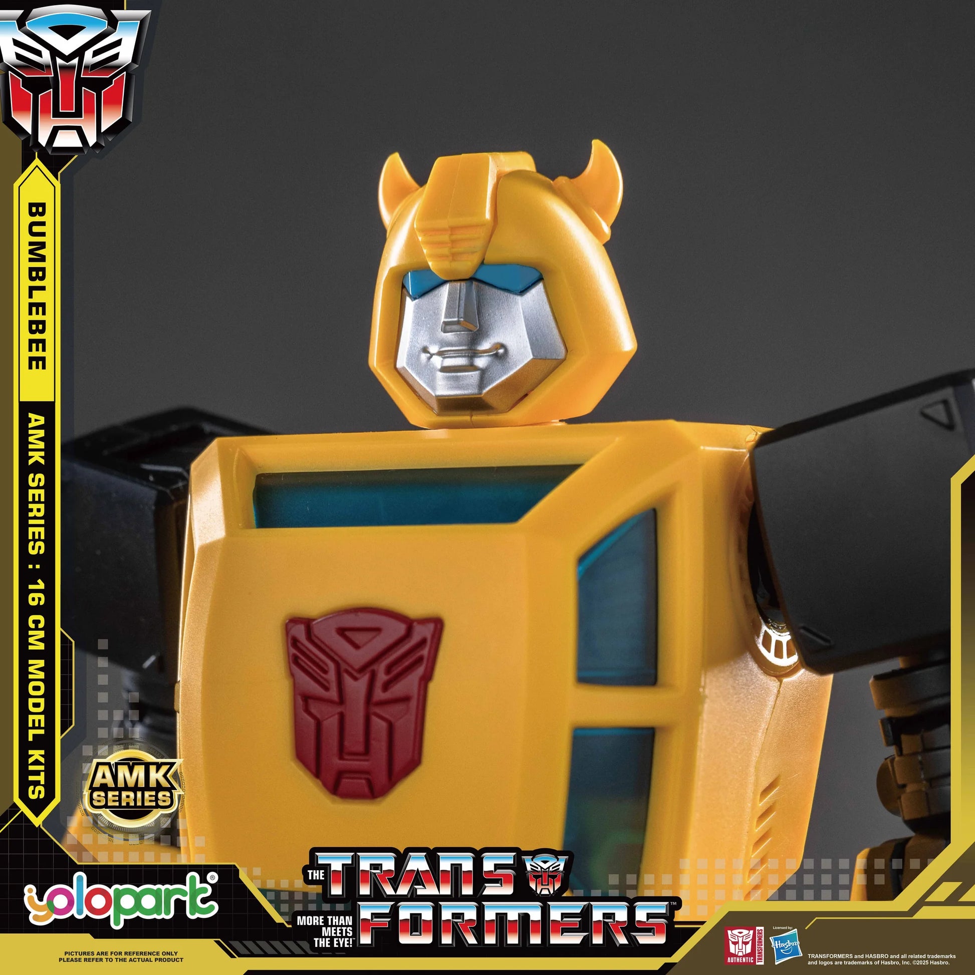 Transformers model kit with Bumblebee character on a dark background