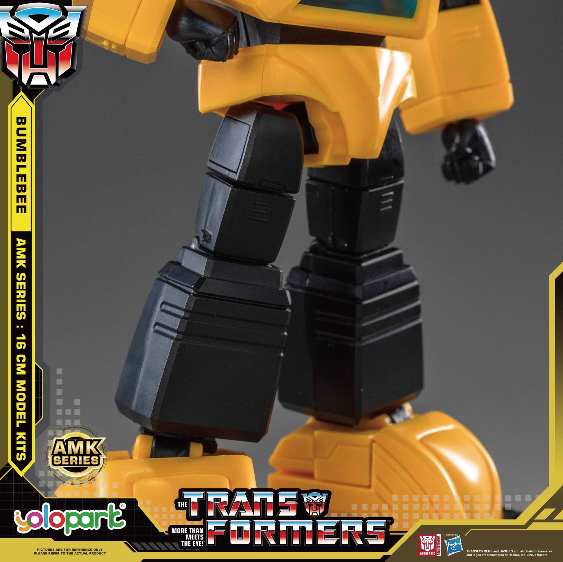 Transformers Bumblebee figure with AMK series branding on a dark background