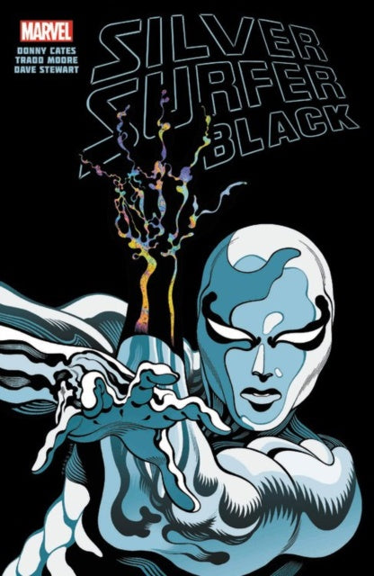 Comic book cover of 'Silver Surfer Black' with a stylized character and title.
