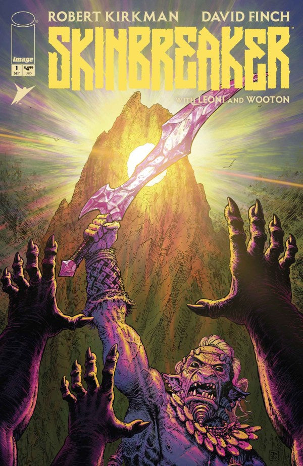 Comic book cover of 'Skinbreaker' with a creature holding a weapon and hands reaching out.