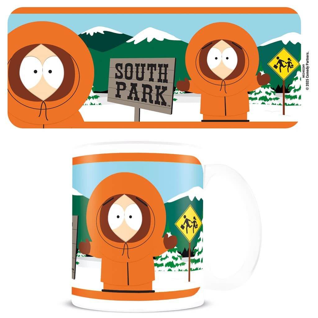 South Park mug with character design and mountain background