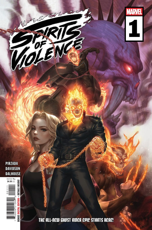 Comic book cover of 'Spirits of Violence' featuring Ghost Rider and a dragon.