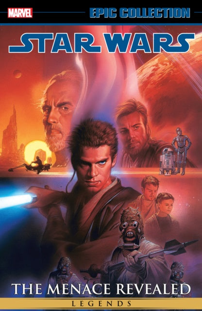 Star Wars comic book cover featuring characters from the film with a colorful background.