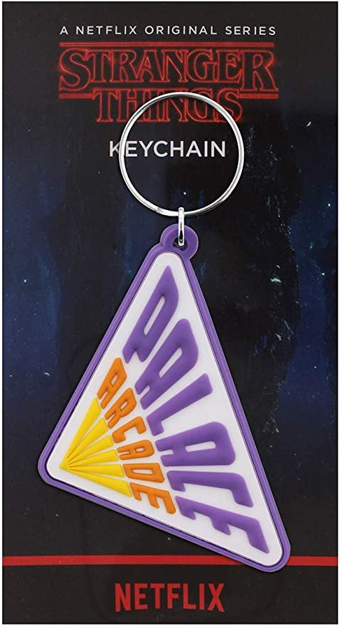 Keychain with Palace Arcade logo on a Netflix branded card