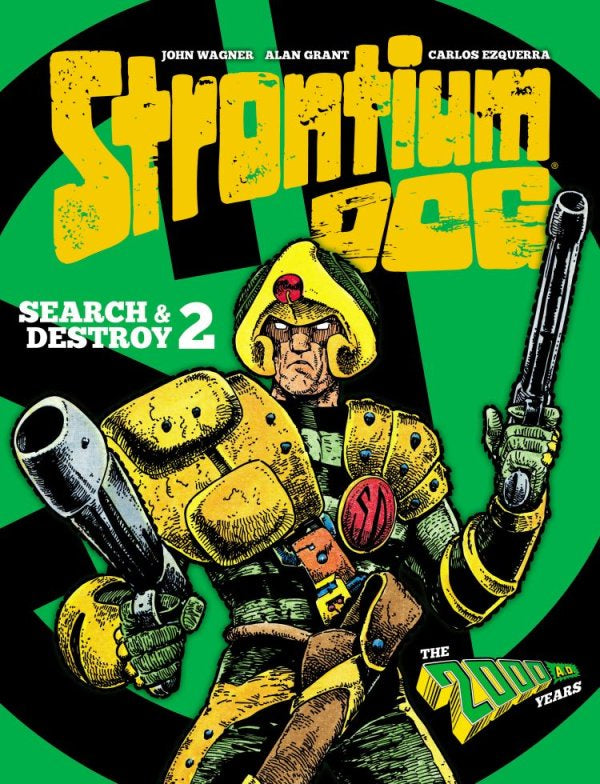 Comic book cover featuring a character in a yellow and green suit with text 'Strontium Dog: Search & Destroy 2' on a green background.