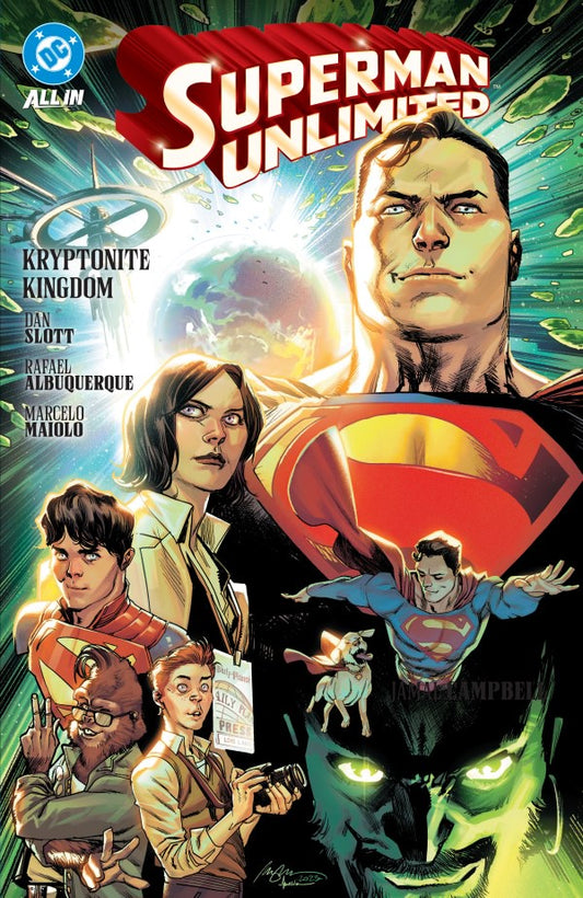 Superman Unlimited comic book cover with Superman and other characters.