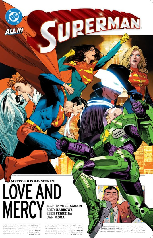 Superman comic book cover with characters and title 'Love and Mercy'.