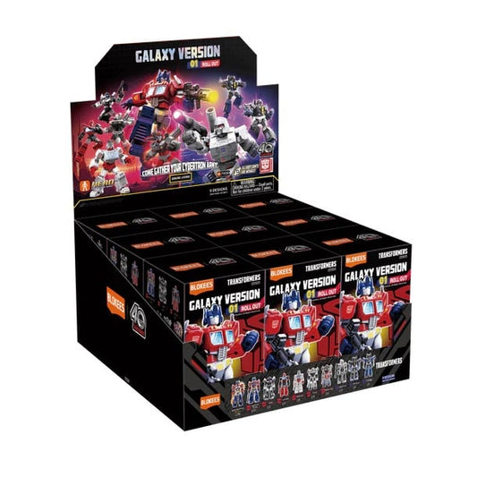 TRANSFORMERS - Galaxy Version 01 - Model Kit Blokees
Display box of Transformers Galaxy Version toy figures on a white background