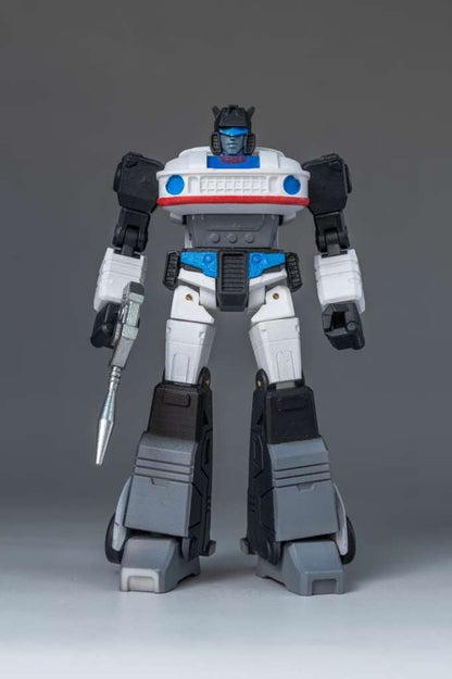 Transformers robot action figure on a gray background