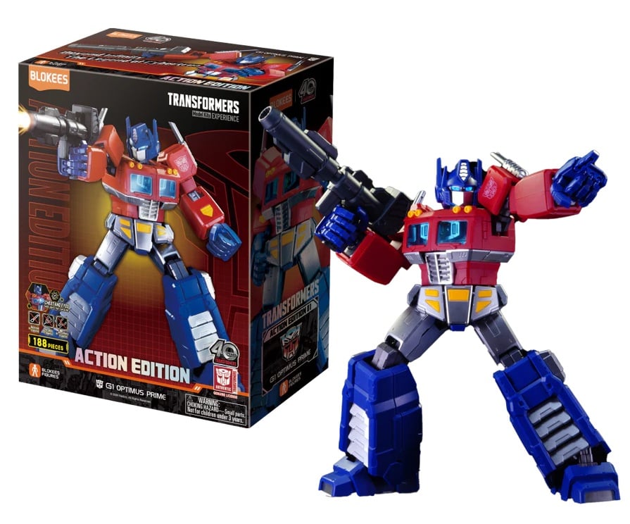 Transformers action figure next to its packaging