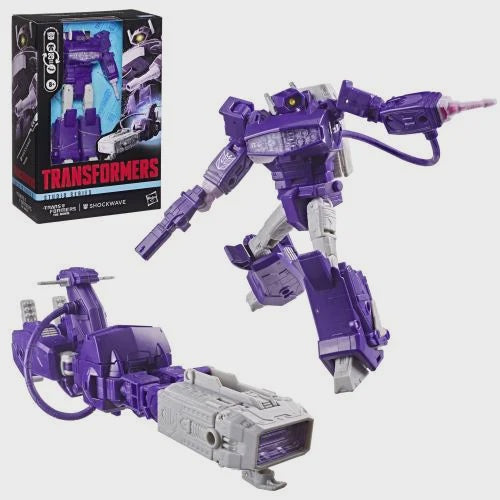 You can easily recreate the epic action of Transformers: The Movie with the Studio Series Shockwave figure! The 6.5-inch figure converts from robot mode to Cybertronian starship mode in 26 steps. With movie-inspired details, excellent articulation, and a removable blaster that attaches to the figure in both modes, this Transformers Shockwave figure is a great addition to any collection. There are other collectible Transformers toys (sold separately, subject to availability) featuring everyone's favorites, O