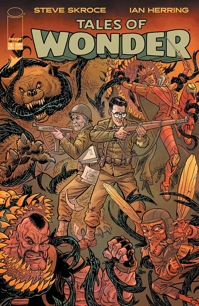 Comic book cover for Tales of Wonder #1, featuring illustrated military figures in action against a fiery orange and brown background with monsters and large title text.