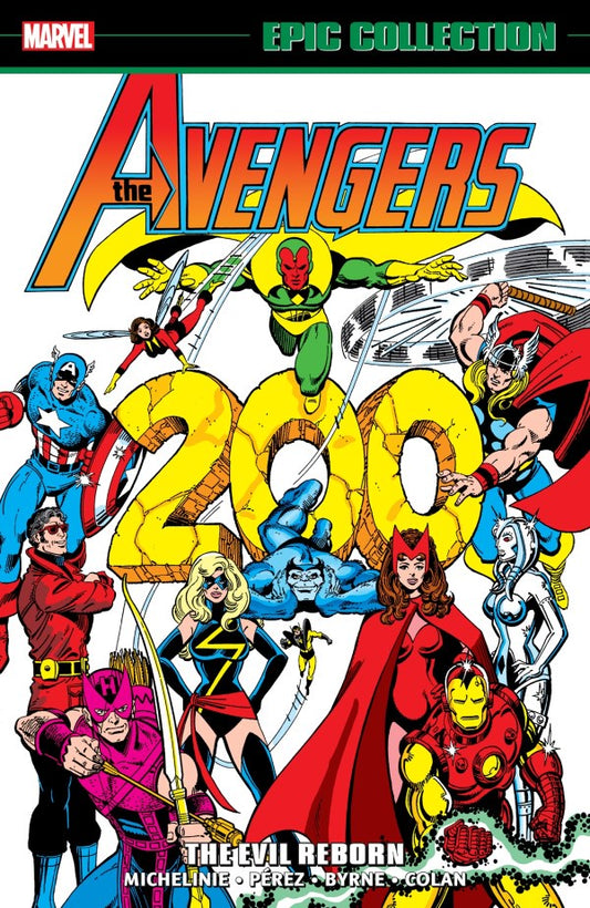 Comic book cover featuring superhero characters with 'Avengers 200' and 'Marvel Epic Collection' text.