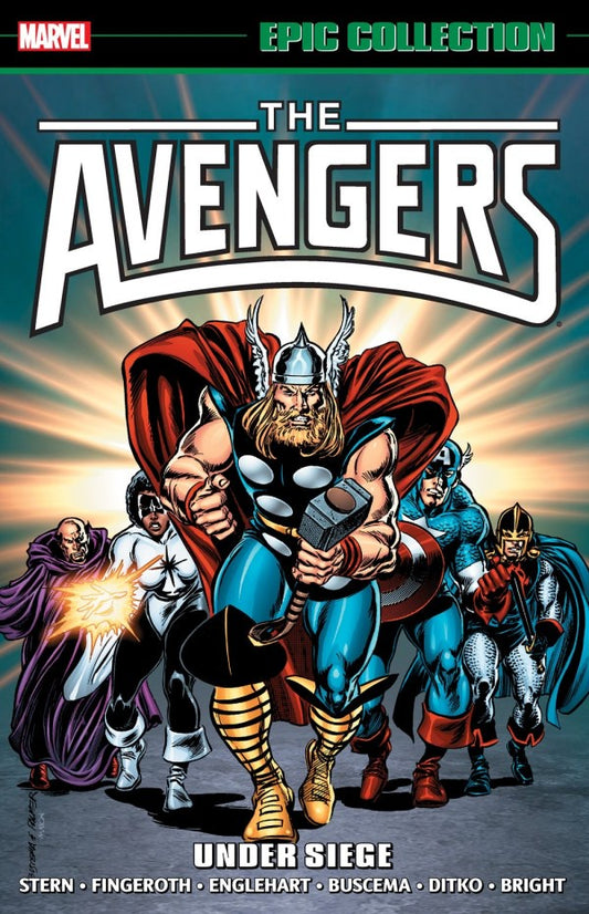 Comic book cover of 'The Avengers' with characters in action poses against a colorful background.