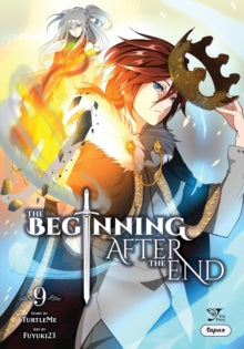 Book cover of 'The Beginning After the End' with a character holding a key and flames.