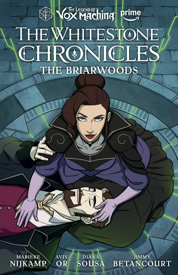 Cover of 'The Whitestone Chronicles: The Briarwoods' with a character holding a book against a blue and green background.