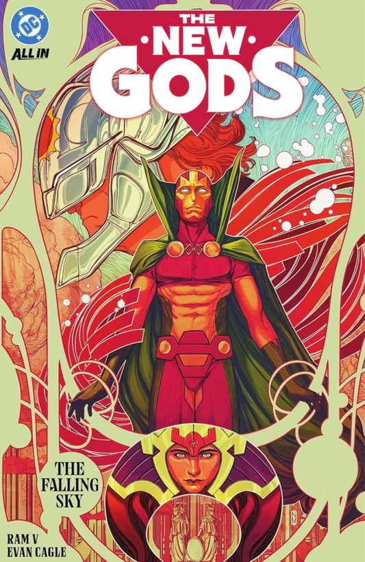 Comic book cover of 'The New Gods' with a stylized character and colorful design.