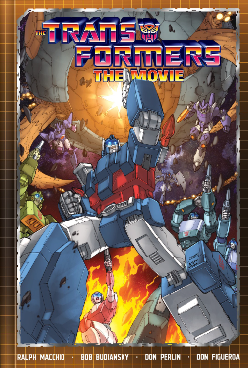 Vintage poster for 'The Transformers: The Movie' with robots and a human character.