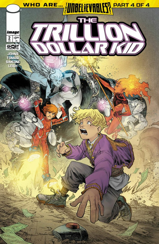 Comic book cover featuring 'The Trillion Dollar Kid' with dynamic artwork and text.