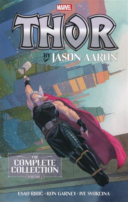 Comic book cover of 'Thor' by Jason Aaron with a colorful background