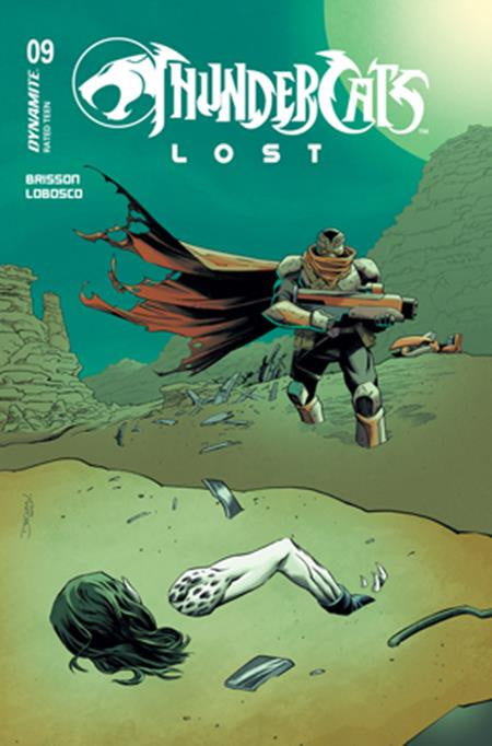 Comic book cover of 'ThunderCats Lost' with a warrior character in a desert landscape.