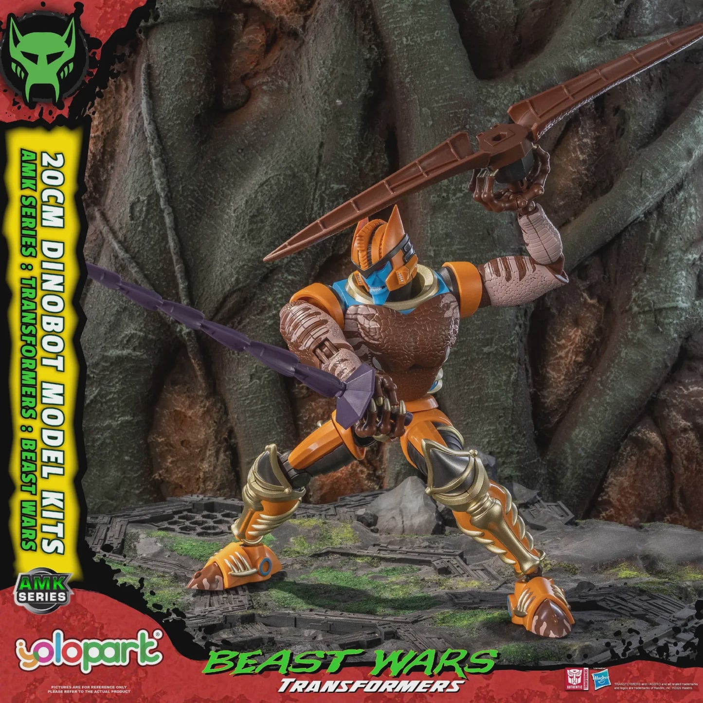 Transformers Beast Wars model kit with detailed design against a rocky background
