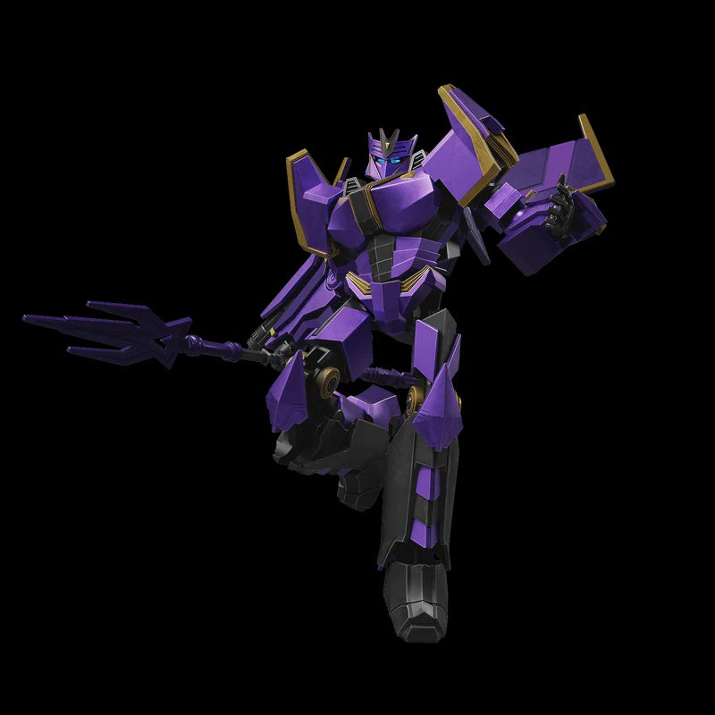 Purple and black robot toy figure on a transparent background