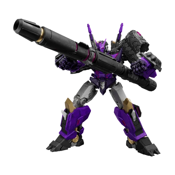 A purple and black mecha robot figure holding a large black cannon, shown against a plain white background.