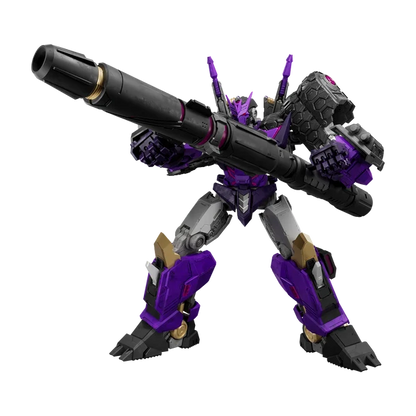 A purple and black mecha robot figure holding a large black cannon, shown against a plain white background.