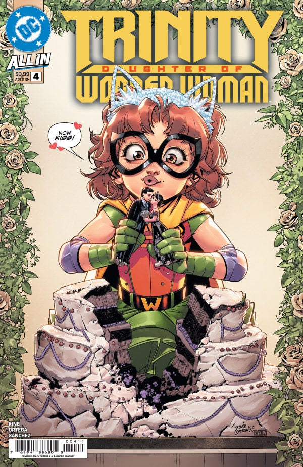 Comic book cover featuring a character in superhero costume with decorative elements