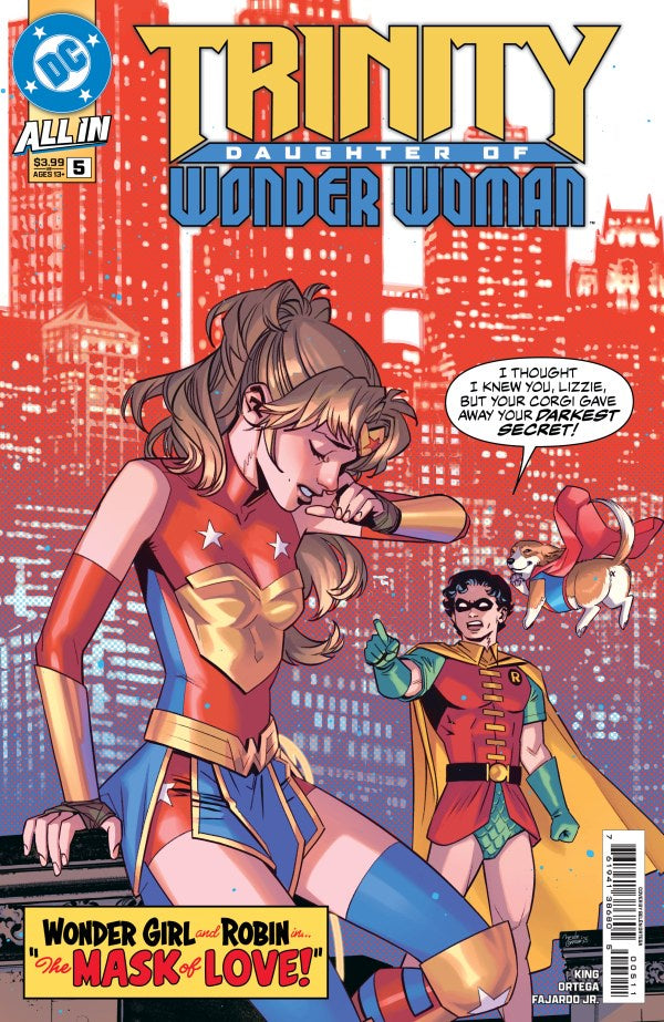 Comic book cover featuring two superheroines with a cityscape background