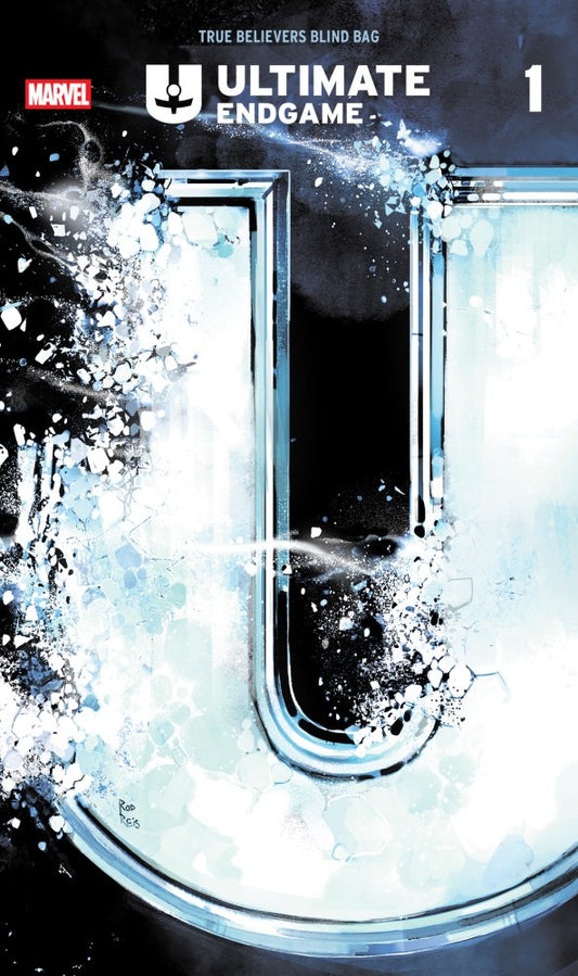 Comic book cover with a large letter 'U' and Marvel logo, featuring 'Ultimate Endgame'.
