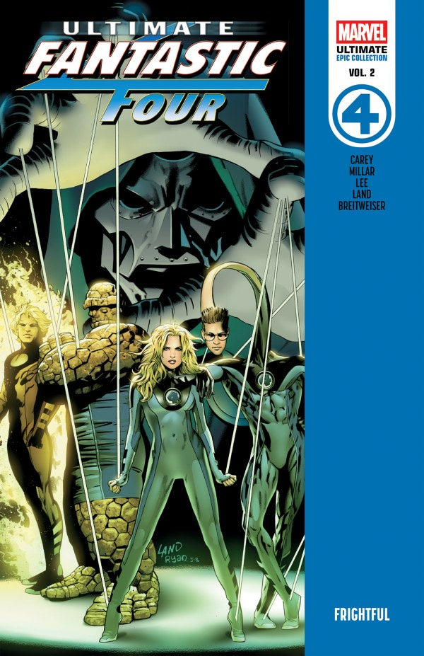 Comic book cover of 'Ultimate Fantastic Four' featuring characters in superhero poses.
