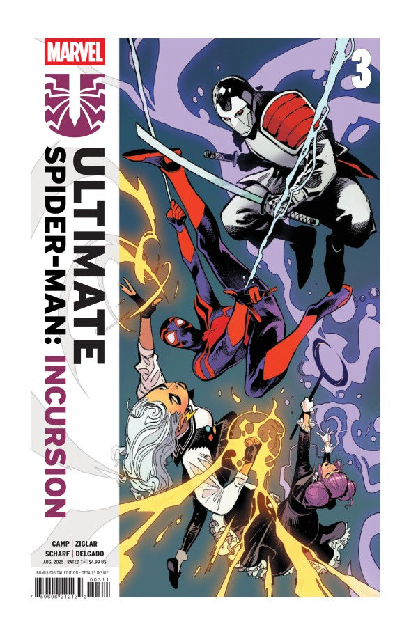 Comic book cover featuring Marvel characters with dynamic poses and vibrant colors.