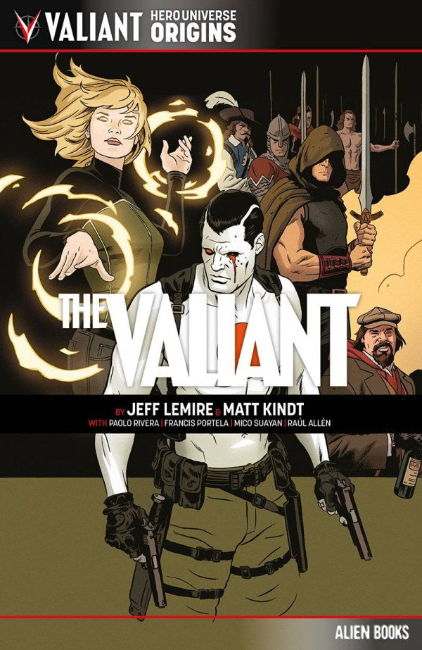 Comic book cover featuring characters from 'The Valiant' series with Valiant logo.