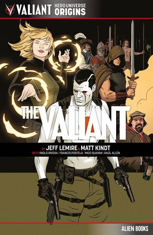 Comic book cover featuring characters from 'The Valiant' series with Valiant logo.